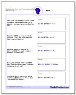 Mixed Operation Money Word Problems Worksheet (Unused Facts) 4 /worksheets/money-word-problems.html