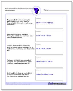 Mixed Operation Money Word Problems Worksheet (Unused Facts) 1 /worksheets/money-word-problems.html