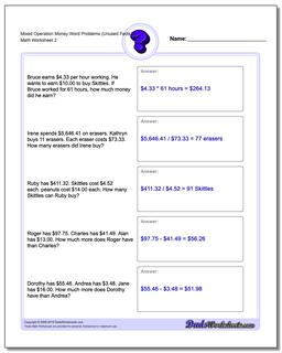 Mixed Operation Money Word Problems Worksheet (Unused Facts) 3 /worksheets/money-word-problems.html