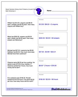 Mixed Operation Money Word Problems Worksheet (Unused Facts) 2 /worksheets/money-word-problems.html