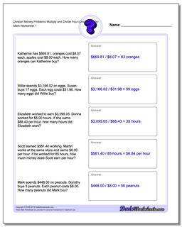 Money Word Problems Worksheet Division Worksheet Multiply and Divide Four (Unused Facts)