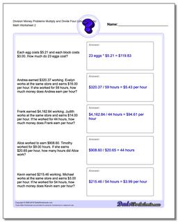 Division Worksheet Money Problems Worksheet Multiply and Divide Four (Unused Facts) /worksheets/money-word-problems.html