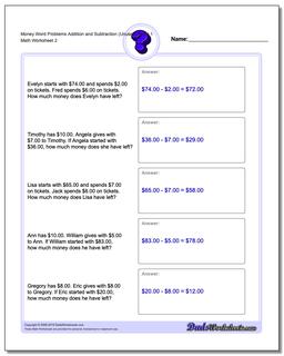 Money Word Problems Worksheet Addition Worksheet and Subtraction Worksheet (Unused Facts) 1 /worksheets/money-word-problems.html