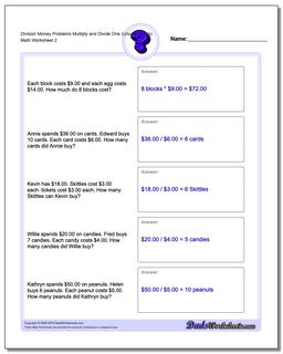 Division Worksheet Money Problems Worksheet Multiply and Divide One (Unused Facts) /worksheets/money-word-problems.html