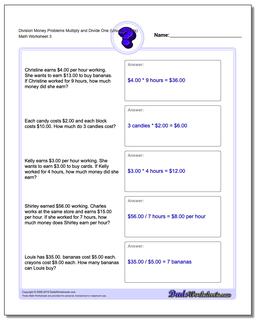 Division Worksheet Money Problems Worksheet Multiply and Divide One (Unused Facts)