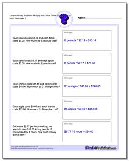 Division Worksheet Money Problems Worksheet Multiply and Divide Three (Unused Facts) /worksheets/money-word-problems.html