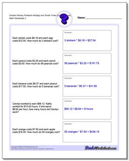 Division Worksheet Money Problems Worksheet Multiply and Divide Three (Unused Facts)