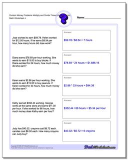 Division Worksheet Money Problems Worksheet Multiply and Divide Three (Unused Facts)