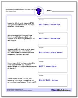 Division Worksheet Money Problems Worksheet Multiply and Divide Two (Unused Facts)