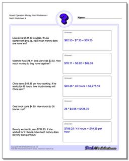 Mixed Operation Money Word Problems Worksheet 4