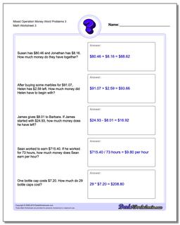 Mixed Operation Money Word Problems Worksheet 3