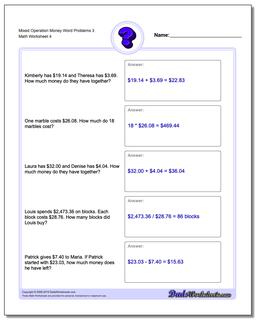 Mixed Operation Money Word Problems Worksheet 3