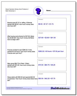 Mixed Operation Money Word Problems Worksheet 2