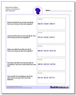 Money Word Problems Worksheet Addition Worksheet and Subtraction Worksheet 4 /worksheets/money-word-problems.html