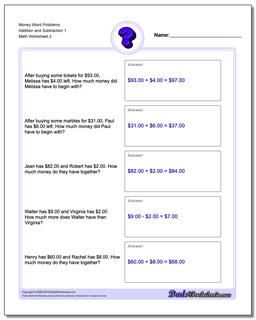 Money Word Problems Worksheet Addition Worksheet and Subtraction Worksheet 1 /worksheets/money-word-problems.html