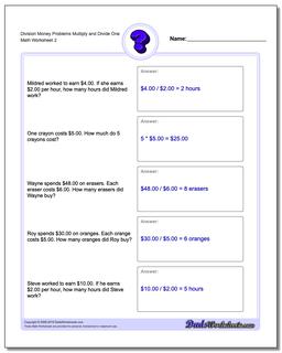 Division Worksheet Money Problems Worksheet Multiply and Divide One /worksheets/money-word-problems.html