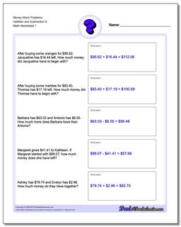 Money Word Problems Worksheet Addition Worksheet and Subtraction Worksheet 6