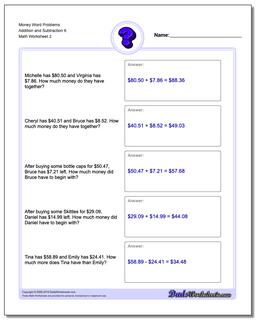 Money Word Problems Worksheet Addition Worksheet and Subtraction Worksheet 6 /worksheets/money-word-problems.html