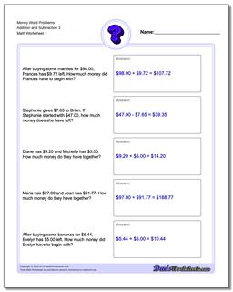 Money Word Problems Worksheet Addition Worksheet and Subtraction Worksheet 3