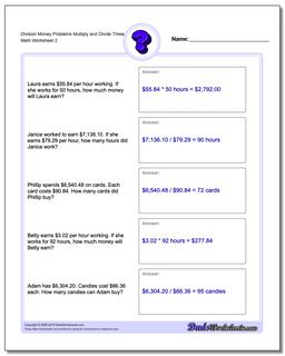 Division Worksheet Money Problems Worksheet Multiply and Divide Three /worksheets/money-word-problems.html