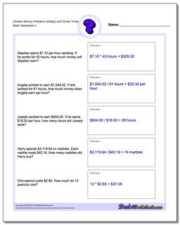 Division Worksheet Money Problems Worksheet Multiply and Divide Three