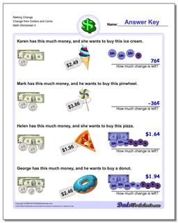 Making Change Change from Dollars and Cents Worksheet