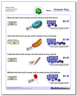 Making Change Change from Do1lars Money Worksheet