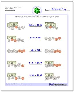 Comparing Money Worksheet Coins and Bills