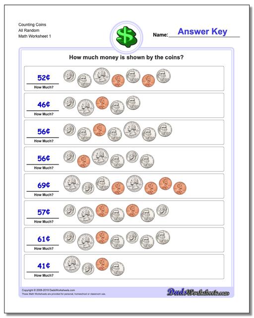 Counting Coins All Random Money Worksheet