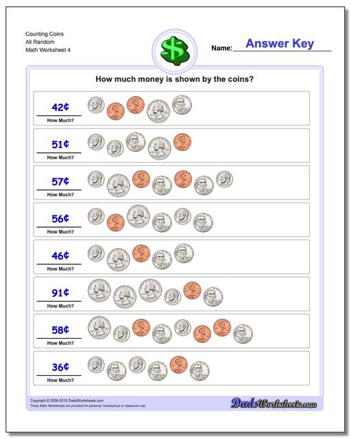 Counting Coins All Random Worksheet