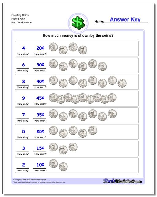 Counting Coins Nickels Only Worksheet