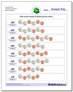 Counting Coins Pennies and Nickels 2 Money Worksheet