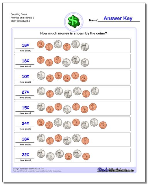 Counting Coins Pennies and Nickels 2 Worksheet