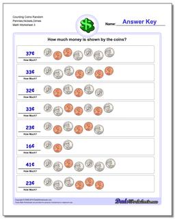 Counting Coins Random Pennies,Nickels,Dimes Worksheet