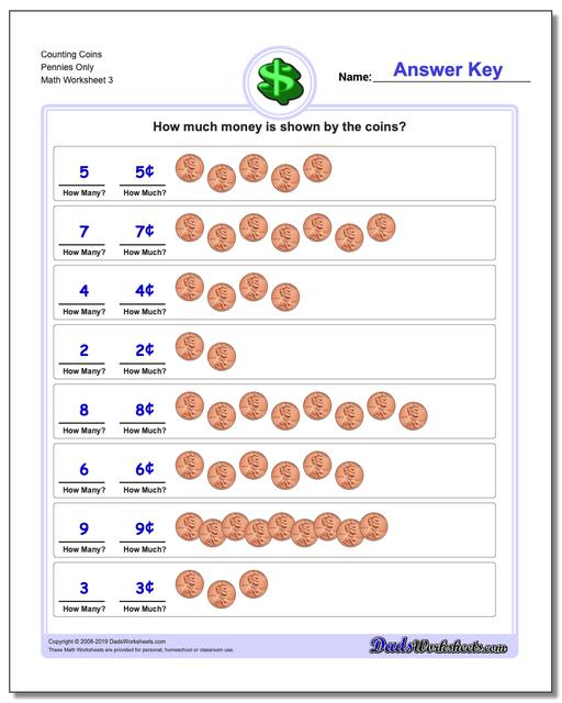 math worksheets money money counting coins pennies only