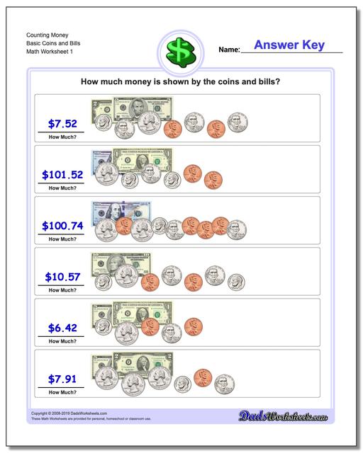 Money Chart For 1st Grade