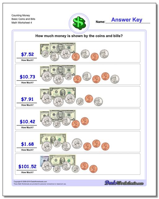 math worksheets money money counting money basic coins and bills fourth worksheet