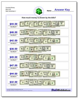 Counting Money Bills Only /worksheets/money.html Worksheet