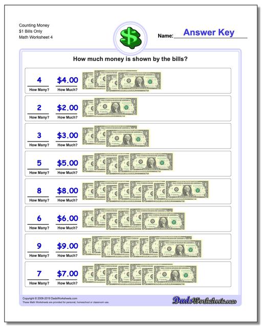 math worksheets money money counting money 1 bills only fourth worksheet
