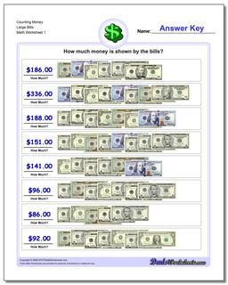 Money Counting Large Bills Worksheet