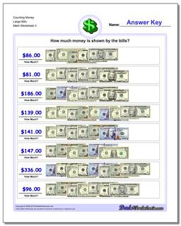 Counting Money Large Bills Worksheet