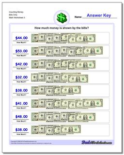 Counting Money Bills Only Worksheet