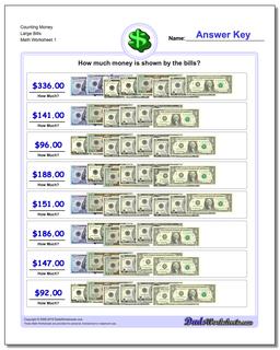 Money Counting Large Bills Worksheet