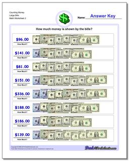 Counting Money Large Bills /worksheets/money.html Worksheet