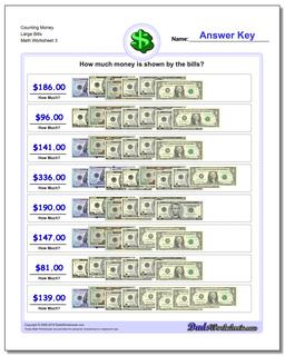 Counting Money Large Bills Worksheet