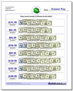 Counting Money Large Bills Worksheet