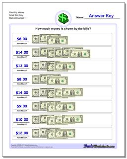 Money Counting Small Bills Only Worksheet