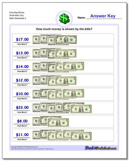 Counting Money Small Bills Only Worksheet