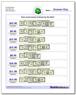 Counting Money Small Bills Only /worksheets/money.html Worksheet