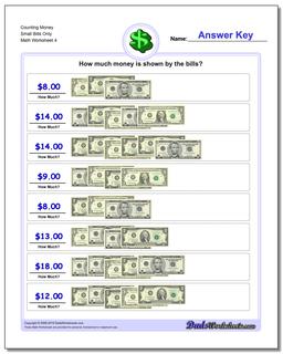 Counting Money Small Bills Only Worksheet